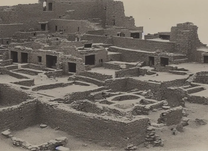 Image similar to antique photo of sprawling hopi pueblo ruins, albumen silver print, Smithsonian American Art Museum.