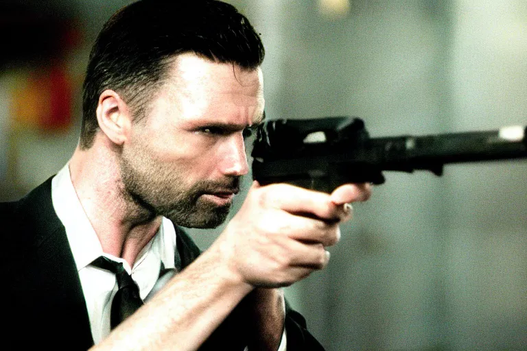 Image similar to film still of James McCaffrey!!! 2004 as Max Payne in the Max Payne movie, 4k