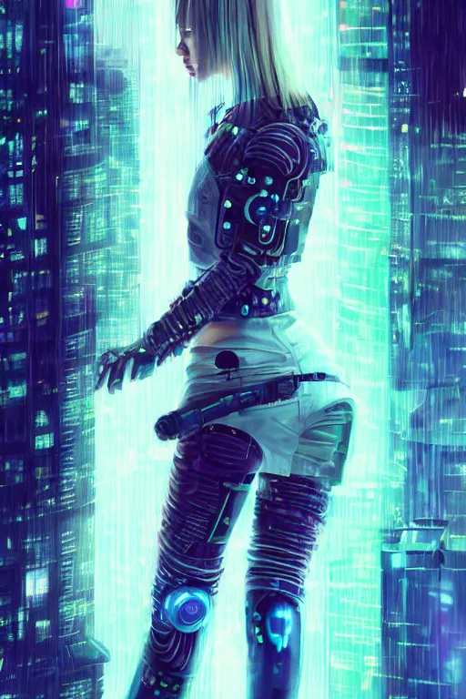 Prompt: portrait futuristic obnoxious cyberpunk young female Berserker, in futuristic heavily raindrop tokyo rooftop cyberpunk night, ssci-fi, fantasy, intricate, very very beautiful, elegant, neon light, highly detailed, digital painting, concept art, human anatomy, soft light, hdri, smooth, sharp focus, illustration, art by tian zi and craig mullins and WLOP and alphonse mucha