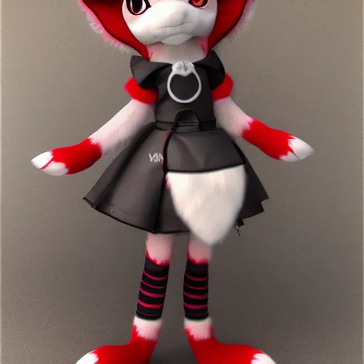 Image similar to cute fumo plush fox girl, floppy ears, gothic maiden, alert, furry anime, vray, smile, pugilist