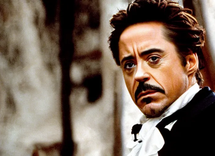 Prompt: film still of Robert Downey Jr as Doc Holiday in Tombstone 1993, 4k