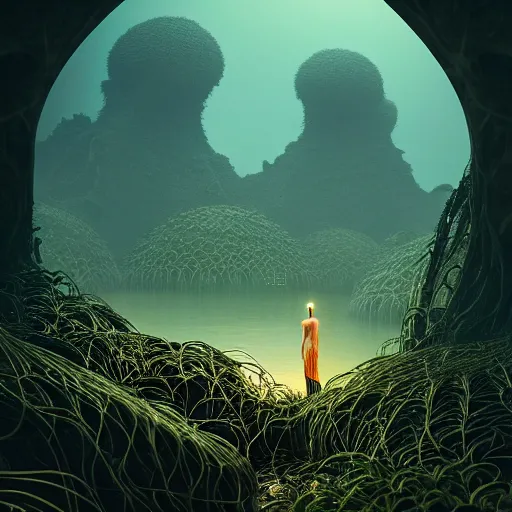 Prompt: creature in a desert lush vegetation, warm tones, night, water reflection, bioluminescent translucent : : by michal karcz, daniel merriam, victo ngai and guillermo del toro : : ornate, dynamic, particulate, intricate, elegant, highly detailed, centered, artstation, smooth, sharp focus, octane render, 3 d