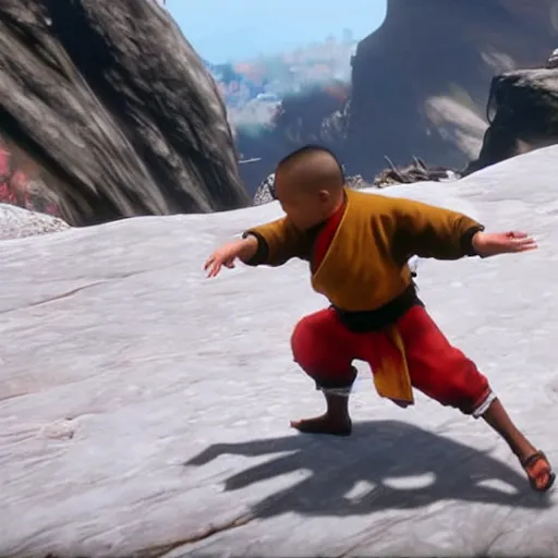 Image similar to Baby shaolin monk practicing kung fu on a mountain top, RDR 2 mod