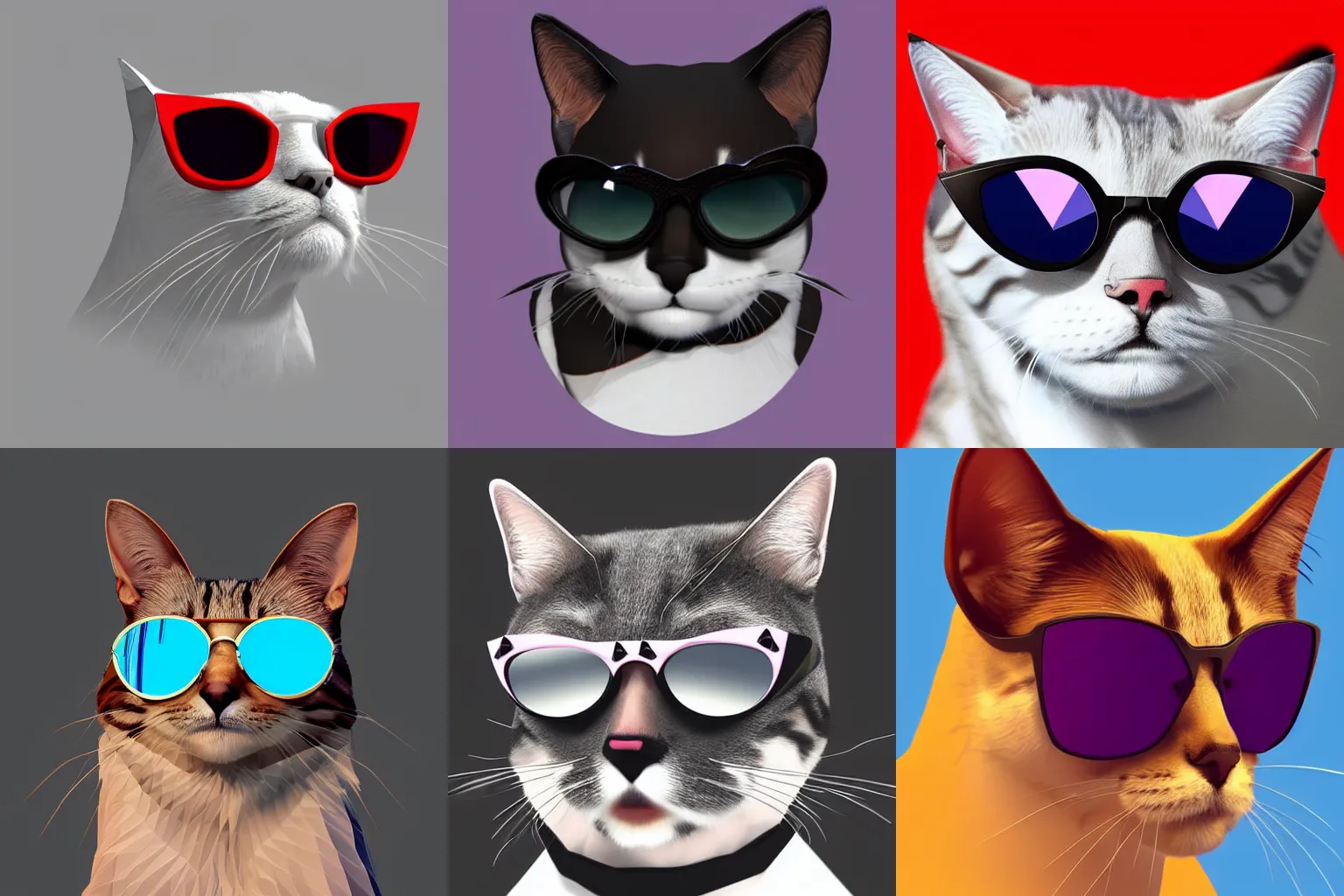 Prompt: low poly digital art of a cat wearing sunglasses, low poly