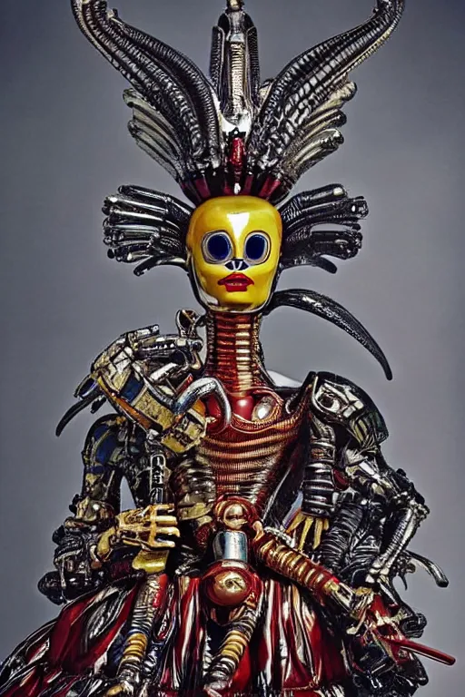 Image similar to kodachrome still symmetry frame from Alien Covenant movie by Takashi Murakami, Count Orlok wearing Polish Winged Hussars armor made with porcelain dressed by Salvatore Ferragamo and by Chanel, metal couture haute couture painted by Peter Paul Rubens and by John Baeder by Jean-Michel Basquiat, editorial fashion photography, from vogue magazine