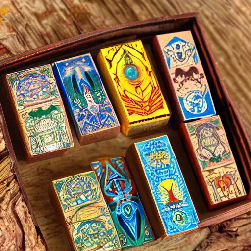 Prompt: vintange dmt shaman matchboxes