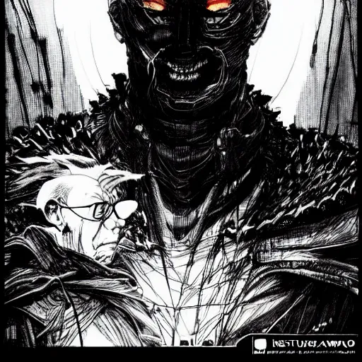 Image similar to Klaus Schwab looking sinister, by Tsutomu Nihei, highly detailed