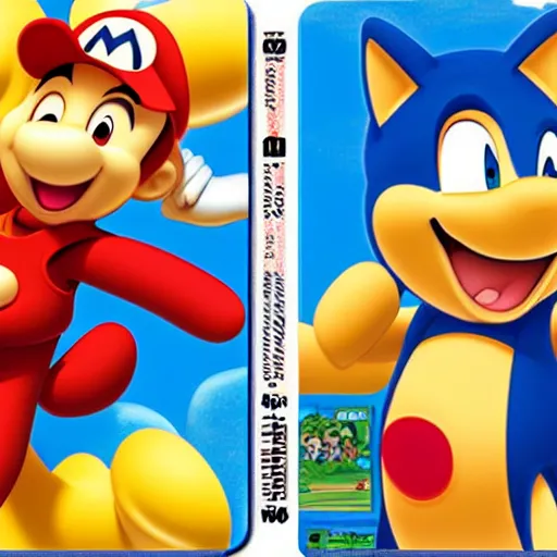 Image similar to photograph of winnie the pooh and super mario and sonic the hedgehog anime style, on pokemon card packs at target