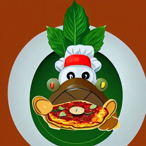 Prompt: cute platypus wearing a chef hat and holding a pizza with three basil leaves over the lasagna