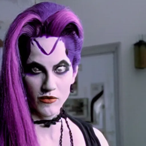 Image similar to a film still of diavolo with purple hair from jojo in goodfellas