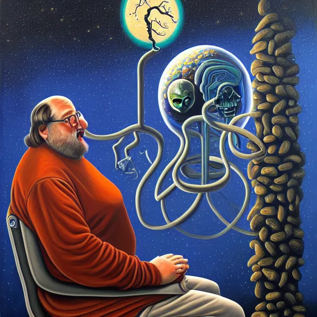 Prompt: an oil on canvas portrait painting of gabe newell, surrealism, surrealist, cosmic horror, rob gonsalves, high detail