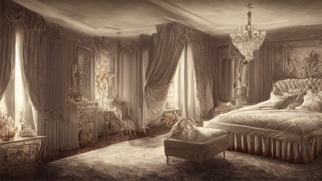 Prompt: art deco bedroom, ultra detail, photoreal, professionally retouched, wide angle, 8 k high definition, insanely detailed, intricate, elegant, art by artgerm and wlop