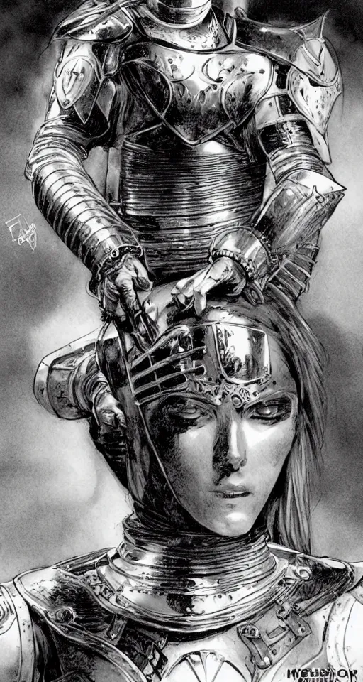 Image similar to a beautiful portrait of a female knight in armor in Travis Charest style