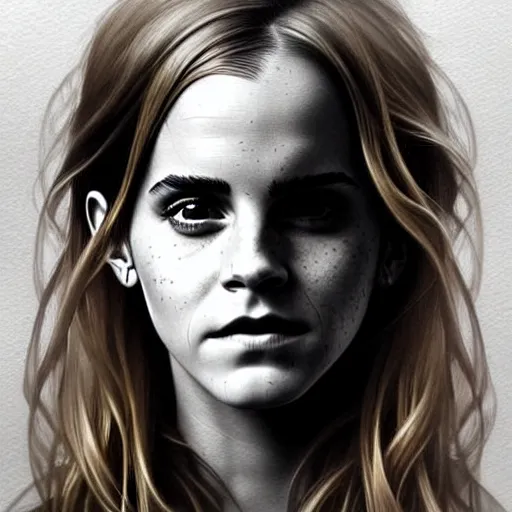 Image similar to Very funny Emma Watson looking like an old monkey, colorful painting on grey scale face, powerful , magic, thunders, dramatic lighting, intricate, wild, highly detailed, digital painting, artstation, concept art, smooth, sharp focus, illustration, art by artgerm and greg rutkowski and alphonse mucha, footage