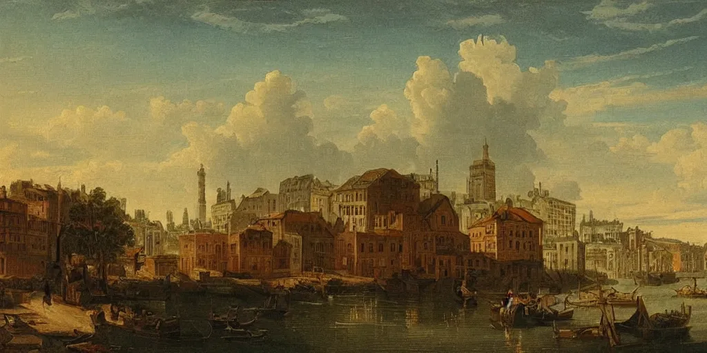 Image similar to stunning landscape painting of an city from 1 8 0 0