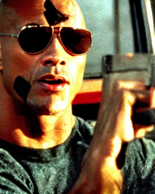 Image similar to film still close - up shot of dwayne johnson as travis bickle from the movie taxi driver. photographic, photography