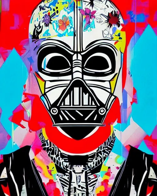 Image similar to Tristan Eaton, maximalism, darth vader, double exposure