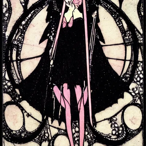 Image similar to madoka magica, artwork by Harry Clarke, magical girl