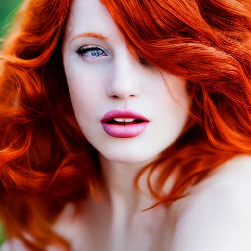 Prompt: beautiful redhead woman, Photography, Glamor Shot, Portrait, 35mm, Closeup, side view