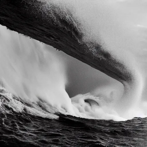 Image similar to photograph of a big incoming wave taken from the promenade, dramatic, looming, hyperrealistic