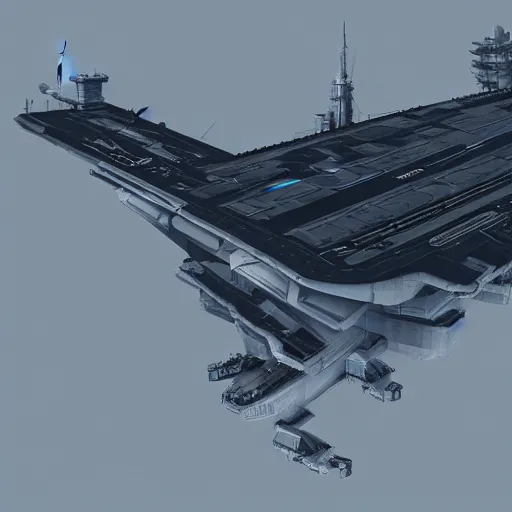 Image similar to cyberpunk aircraft carrier cargo ship strongly resembling industrial spaceship design concept art in space, by david levy, eve online, elite dangerous, artstation, film noir