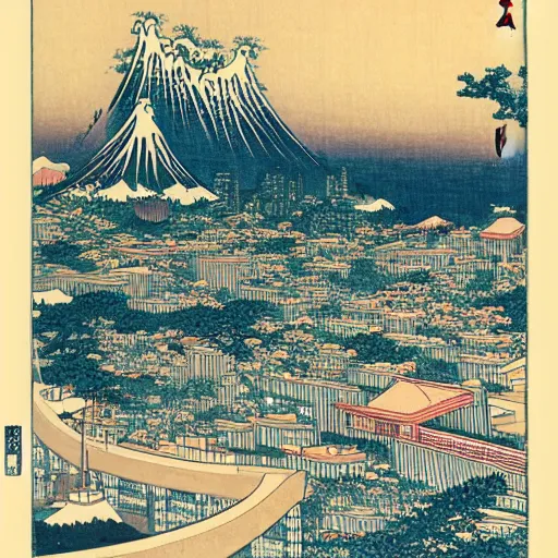 Prompt: modern city by katsushika hokusai