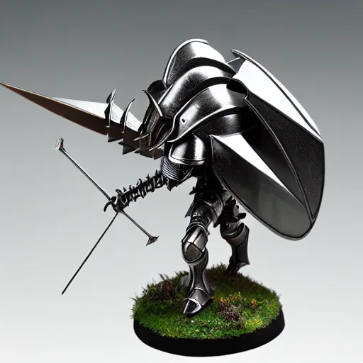 Image similar to A cyber knight riding on a giant beetle, highly detailed, fantasy, painted wargaming miniature, product photo studio lighting