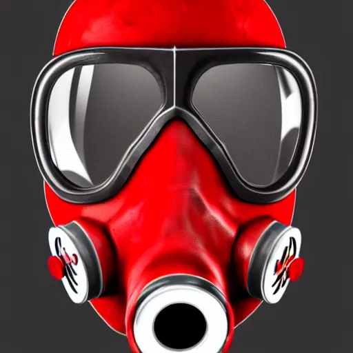 Image similar to a red gas mask with spider legs, photorealistic