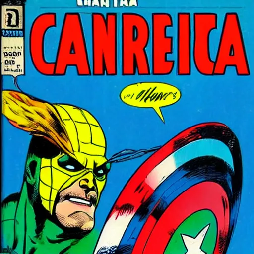 Image similar to Captain America fighting a vilain dressed as a giant pickle, comic book cover, by Stan Lee