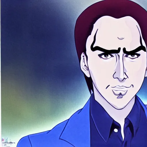 Prompt: nic cage as an anime protagonist, illustration from an animation cell