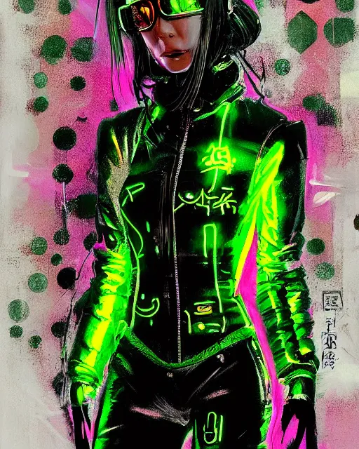 Image similar to detailed portrait Neon Operator Girl, cyberpunk futuristic neon, reflective catsuit, decorated with traditional Japanese ornaments by Ismail inceoglu dragan bibin hans thoma !dream detailed portrait Neon Operator Girl, cyberpunk futuristic neon, reflective puffy coat, decorated with traditional Japanese ornaments by Ismail inceoglu dragan bibin hans thoma greg rutkowski Alexandros Pyromallis Nekro Rene Maritte Illustrated, Perfect face, fine details, realistic shaded, fine-face, pretty face