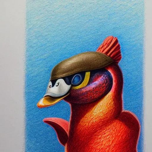 Prompt: Colored pencil art on paper, Magma Lava Duck, highly detailed, artstation, MasterPiece, Award-Winning, Caran d'Ache Luminance