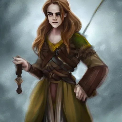 Image similar to a fantasy dwarf that looks like emma watson, fan art