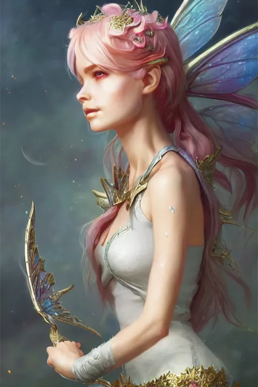 Image similar to fairy princess, highly detailed, d & d, fantasy, highly detailed, digital painting, trending on artstation, concept art, sharp focus, illustration, art by artgerm and greg rutkowski and magali villeneuve