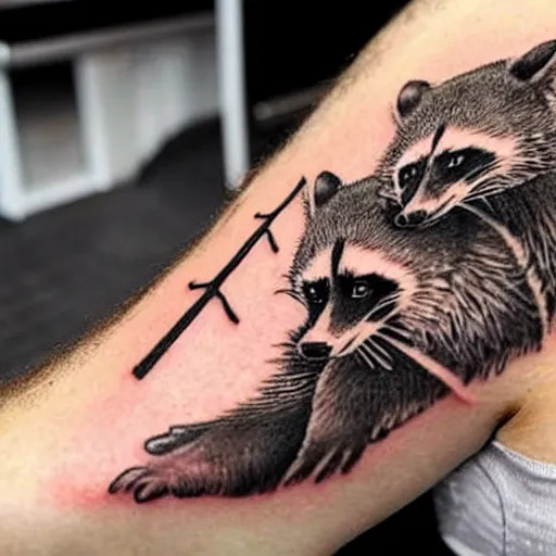 Raccoon tattoo on the calf