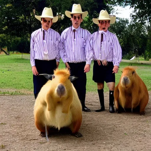 Prompt: capybaras in a barbershop quartet,