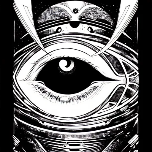 Prompt: eyeball, high details, bold line art, by vincent di fate and joe fenton, inking, etching, screen print, high contrast, hyper - detailed,, hd, 4 k, 8 k