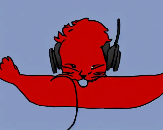 Prompt: red cat with headphones, skype call