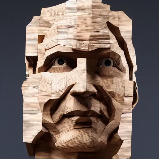 Prompt: a wooden sculpture of keanu reaves