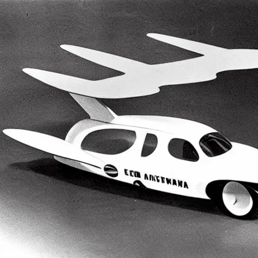 Prompt: 1 9 5 0 s prototype flying car, 1 9 5 0 s poster