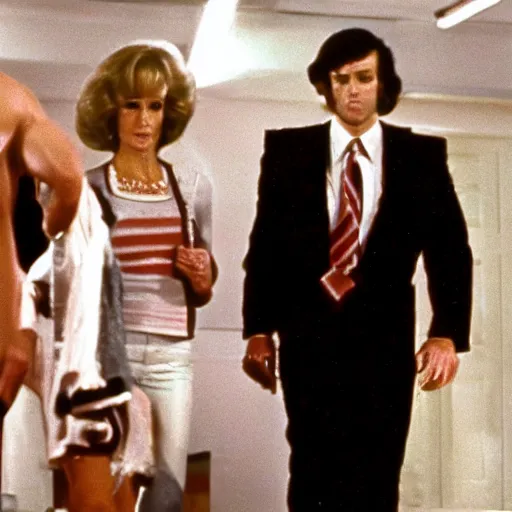 Prompt: a tv still of joe biden starring in debbie does dallas (1978)