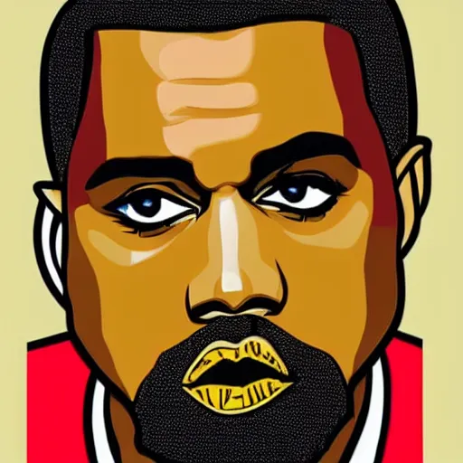 Prompt: sharp Kanye West by Roy Lichtenstein