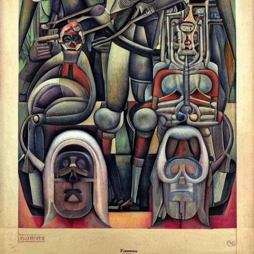 Prompt: cyborgs by diego rivera