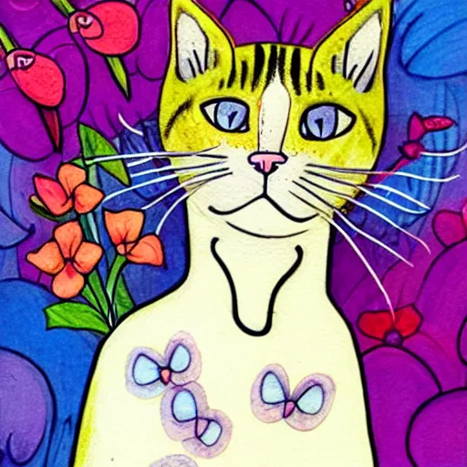 Image similar to cat smelling flowers, in the style of chiara bautista