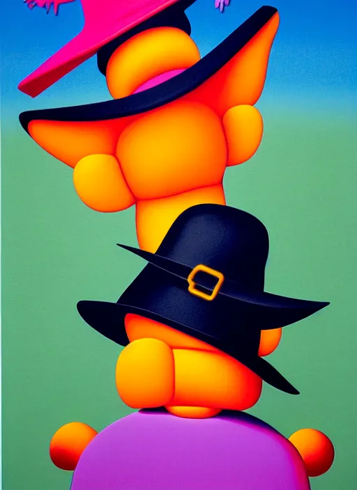 Image similar to witch with hat by shusei nagaoka, kaws, david rudnick, airbrush on canvas, pastell colours, cell shaded, 8 k,