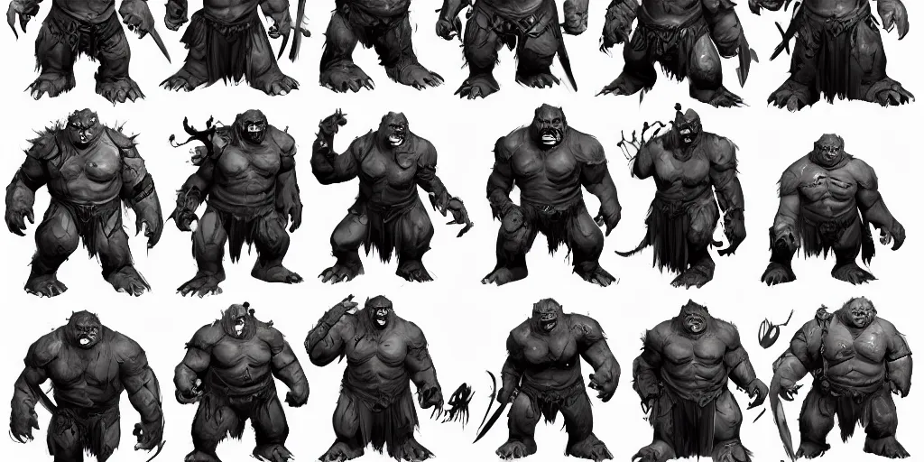 Prompt: a bunch of orcs character designs for a video game, concept art by senior character artist, artstation contest winner, full body