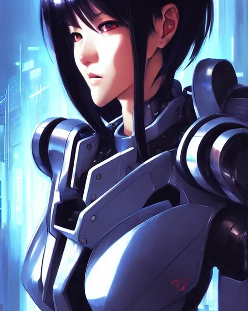 Image similar to portrait Anime Girl in mecha armor in night tokyo Sharp fine face pretty face, realistic shaded Perfect face, fine details. Anime. cyberpunk realistic shaded lighting by katsuhiro otomo ghost-in-the-shell, magali villeneuve, artgerm, rutkowski Jeremy Lipkin and Giuseppe Dangelico Pino and Michael Garmash and Rob Rey