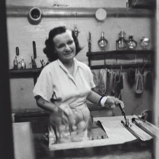 Prompt: bon jovie working as a glass blower in south america in the 1 9 5 0 s, b & w, grainy, soft focus