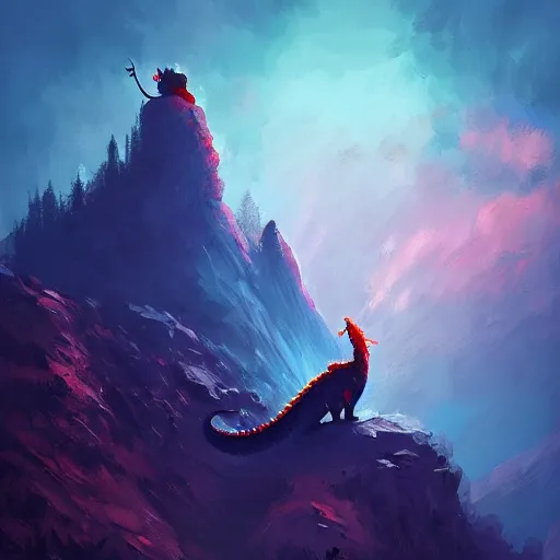 Image similar to dragon on mountain top by anato finnstark, by alena aenami, by john harris, by ross tran, by wlop, by andreas rocha