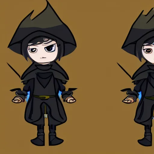 Prompt: cute 2 d video game sprite character that looks like a dark wizard, tv still, 8 k